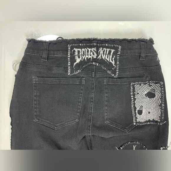 Dolls Kill Current Mood Miss Murder Lace Up Patch Denim Jeans Women Small - Picture 7 of 12